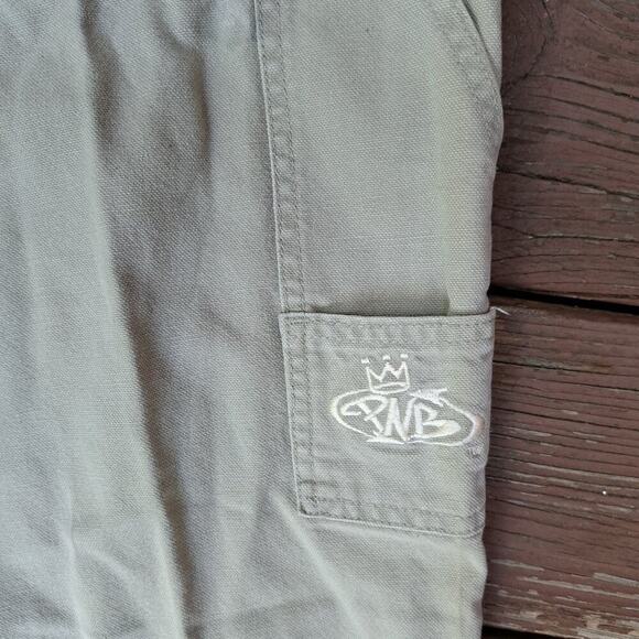 Vintage PNB Nation Clothing Carpenter Cargo pants 34X34 Men Baggy Y2K Kaki Hip H - Picture 7 of 13